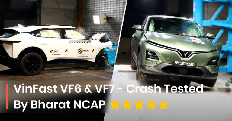 VinFast VF6 and VF7 electric SUVs achieve top 5-star safety ratings in Bharat NCAP crash tests. Check full adult and child protection scores, crash performance highlights, safety tech and what this means for EV buyers.